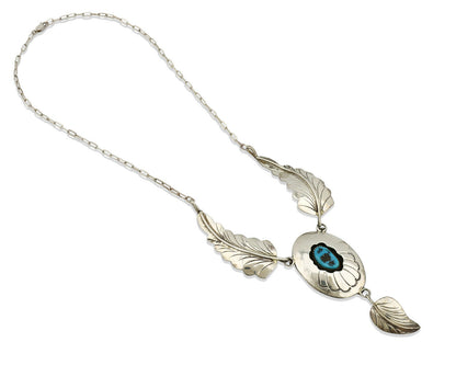 Navajo Necklace .925 Silver Sleeping Beauty Turquoise Signed M C.80's