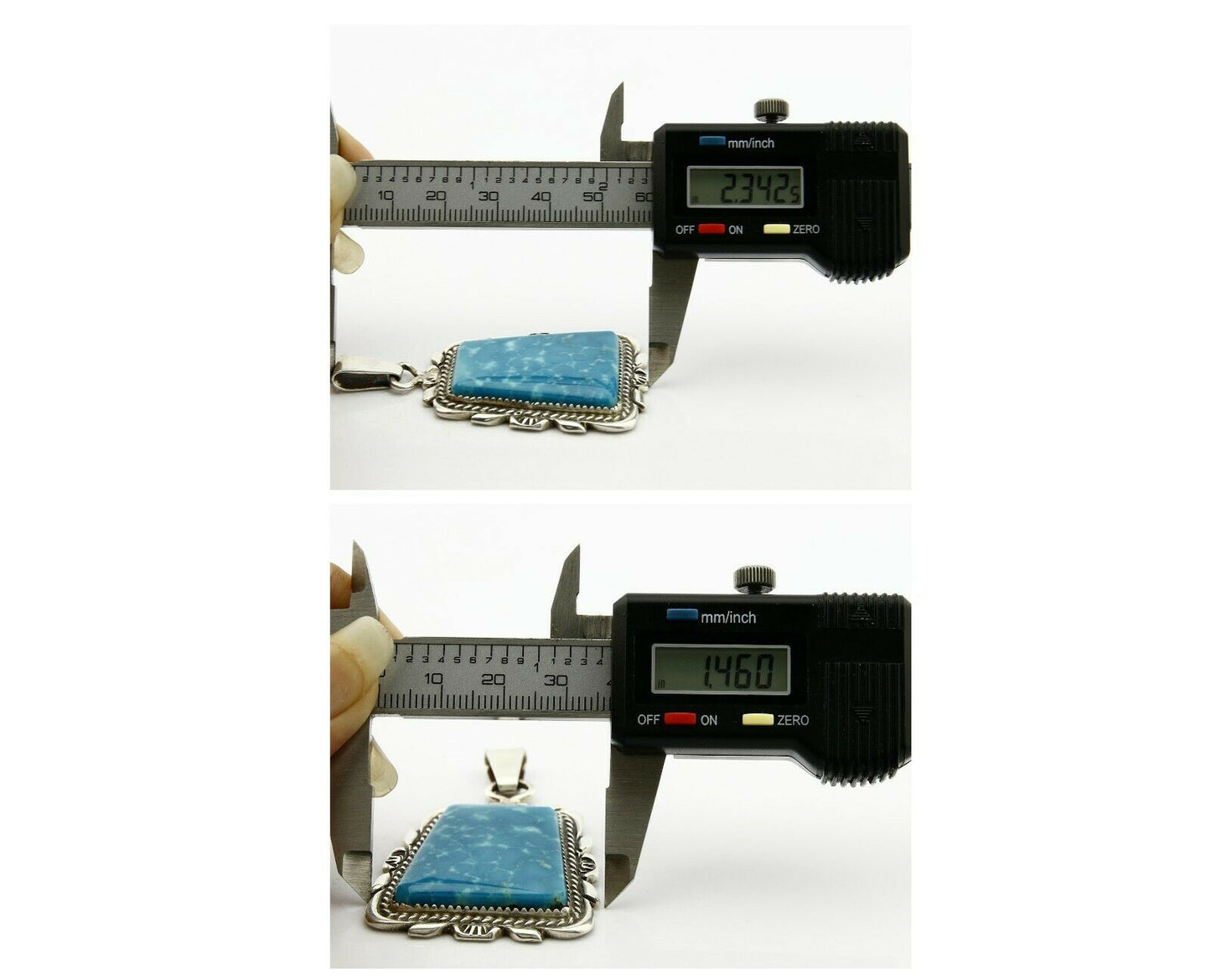 C. 1980-90's Navajo Signed TALHAT Blue Turquoise .925 Silver Pendant