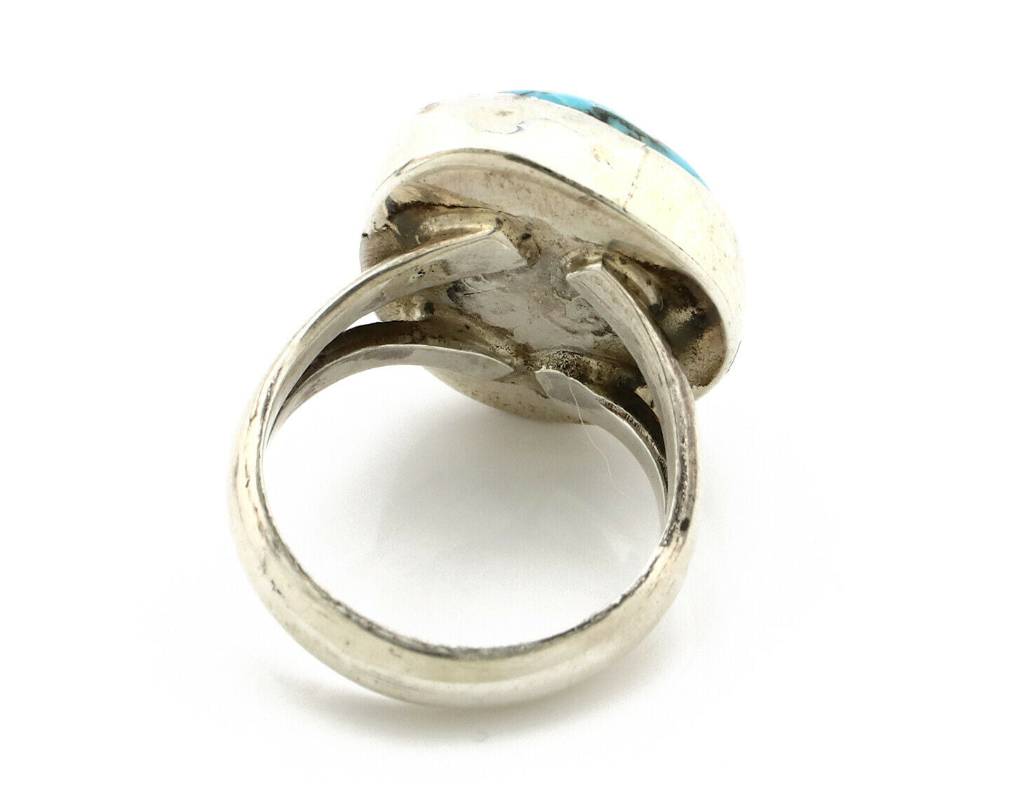 Navajo Shield Ring .925 Silver Blue Turquoise Native American Artist C.80's