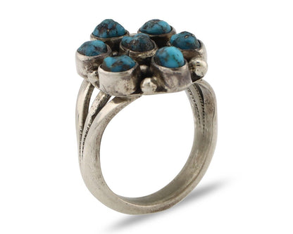 Navajo Ring .925 Silver Natural Blue Turquoise Artist Signed LP C.80's