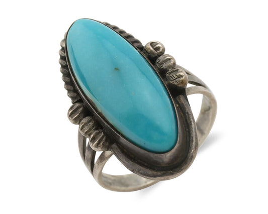 Navajo Ring .925 Silver Sleeping Beauty Turquoise Native American Artist C.1980s