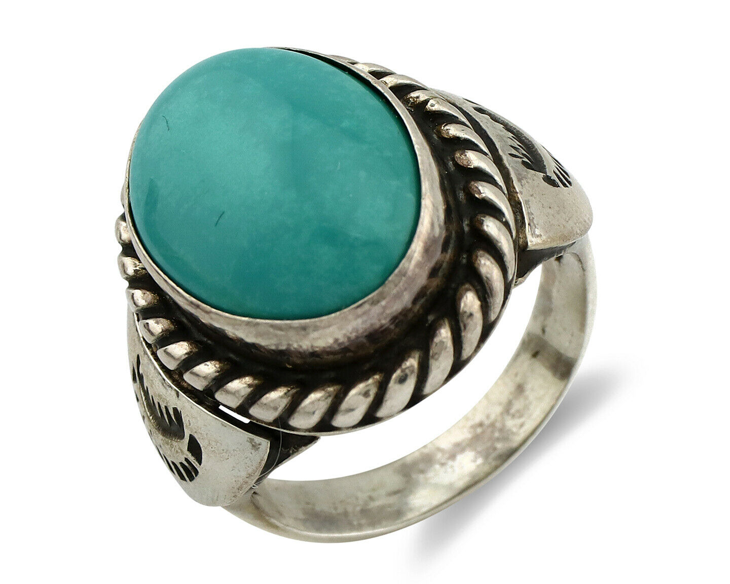 Navajo Ring .925 Silver Kingman Turquoise Artist Signed Apache C.80's