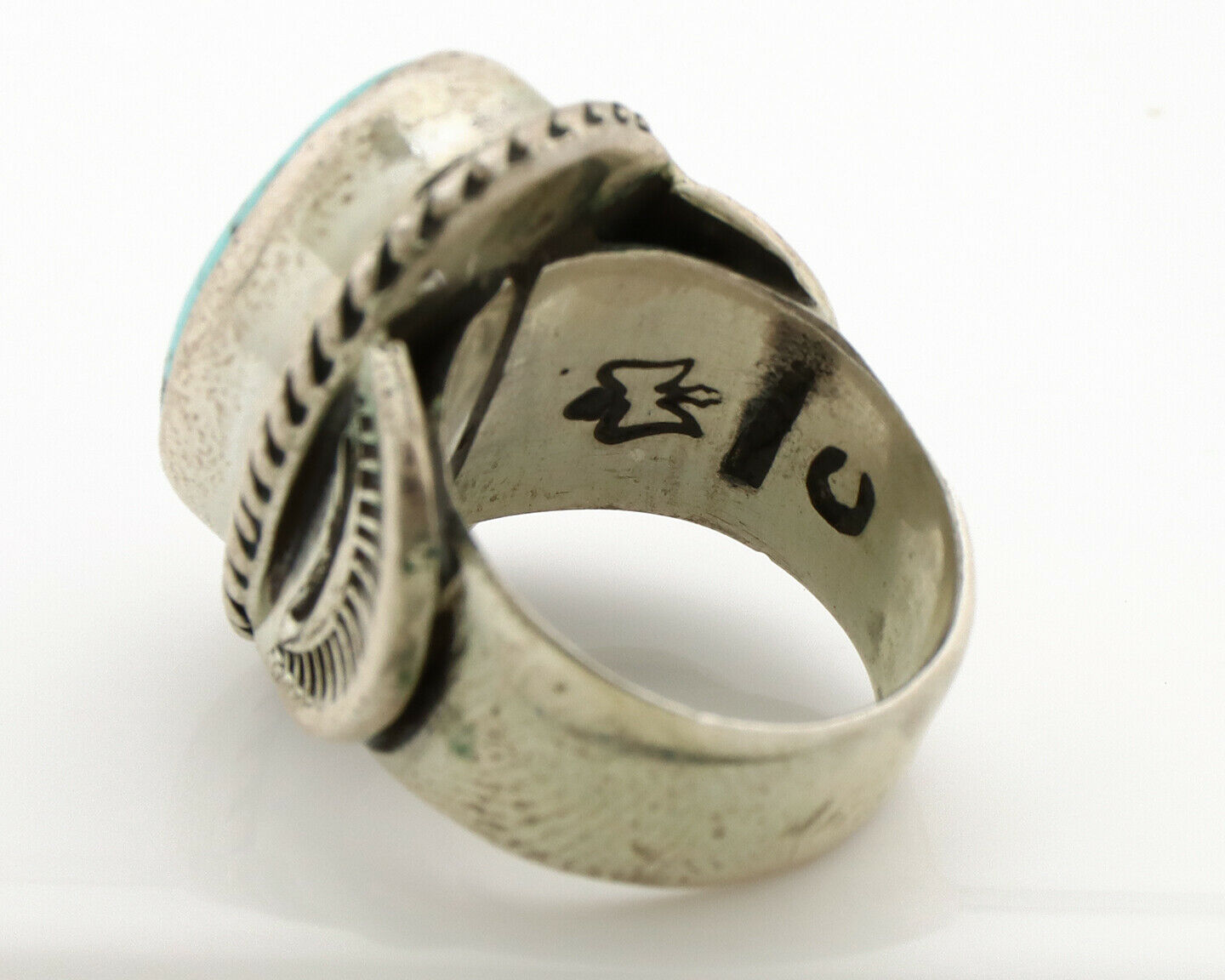 Navajo Ring .925 Silver Kingman Turquoise Artist Signed C Montoya C.80's