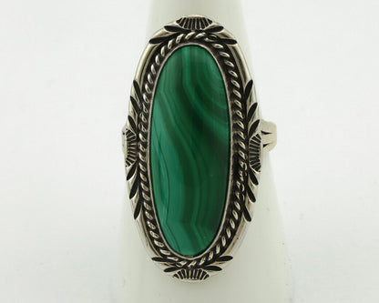 Navajo Ring 925 Silver Natural Green Malachite Signed William Denetdale C.80's