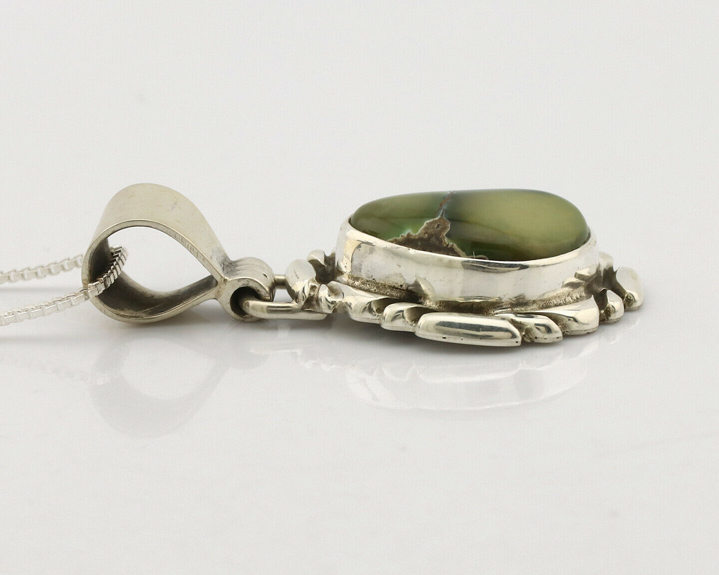 Navajo Necklace .925 Silver Damele Variscite Signed Sun C.1980's