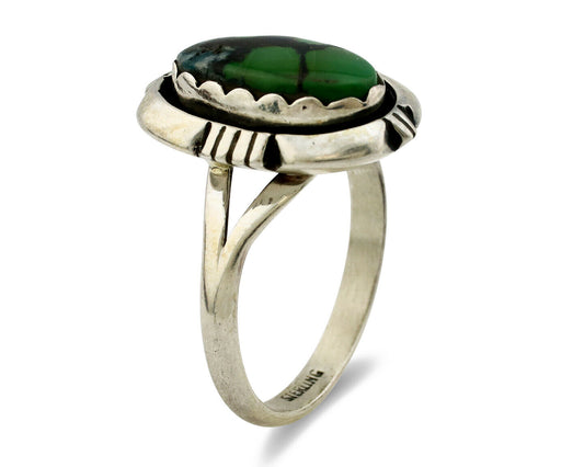 Navajo Ring 925 Silver Spiderweb Turquoise Handmade Native American Artist C80s