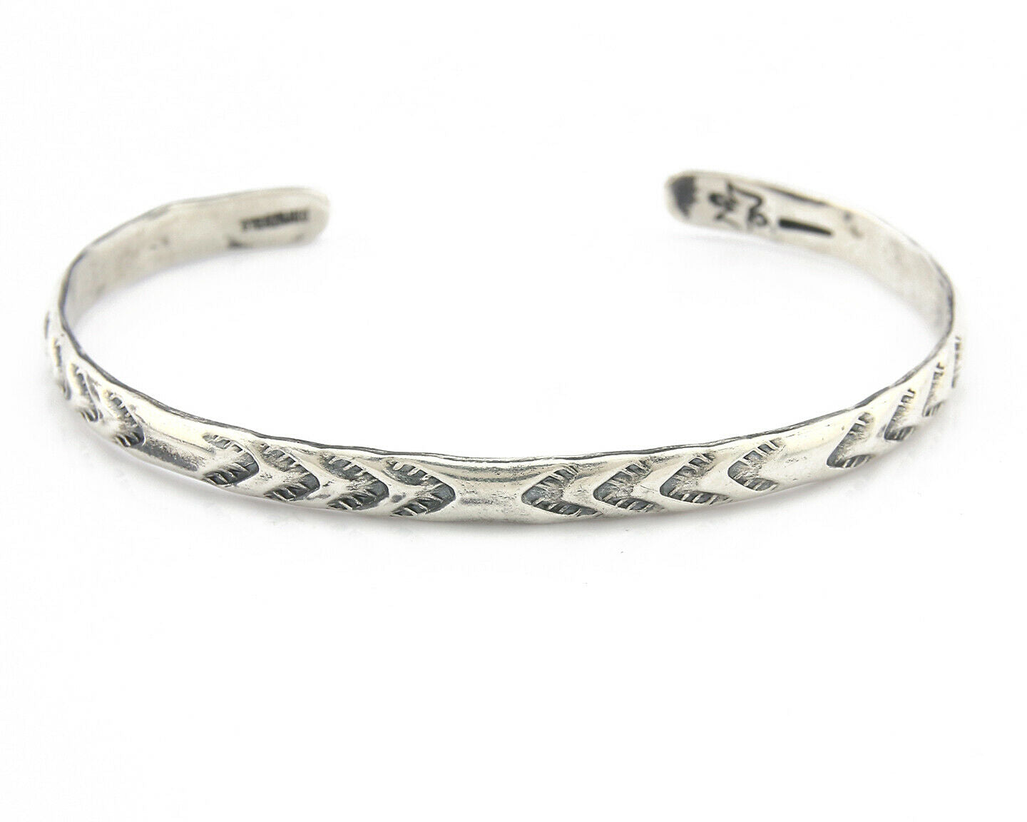 Navajo Bracelet .925 Silver Hand Stamped Arrow Head Artist I Montoya C.80's