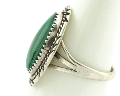 Navajo Ring 925 Silver Natural Green Malachite Signed William Denetdale C.80's