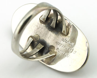 Navajo Ring 925 Silver Natural Green Malachite Signed William Denetdale C.80's