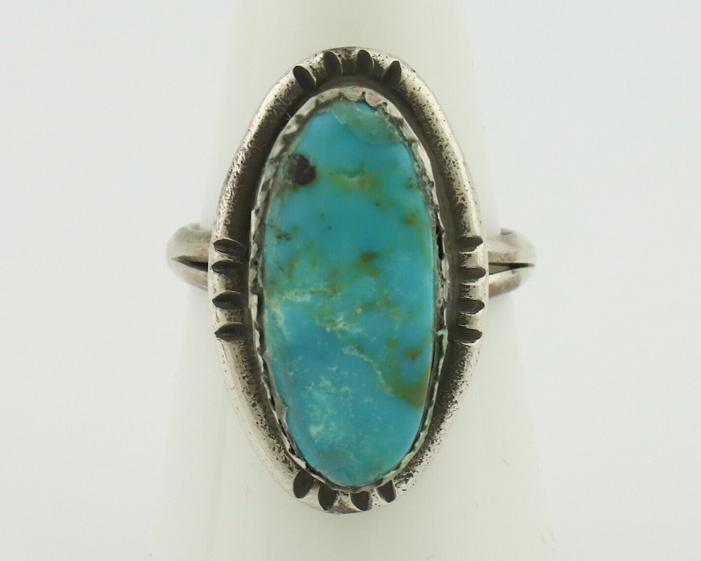 Navajo Ring .925 Silver Natural Blue Turquoise Native American Artist C.80's
