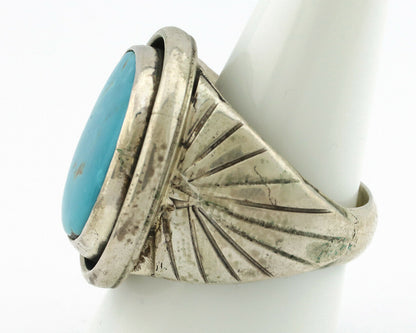 Navajo Ring .925 Silver Blue Turquoise Signed Aritst DZ C.80's