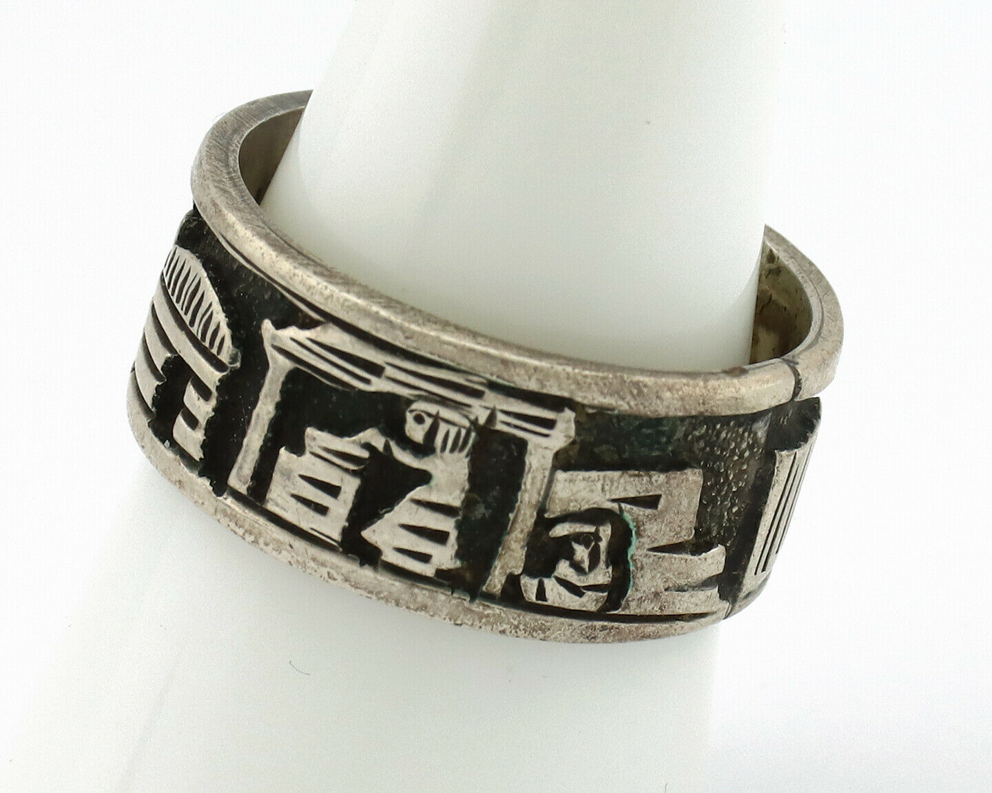 Navajo Pictograph Ring .925 Silver Signed Artist HY C.80's