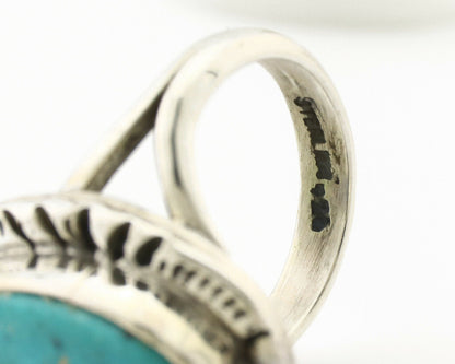 Navajo Ring .925 Silver Natural Mined Turquoise Artist Signed Gecko C.80's