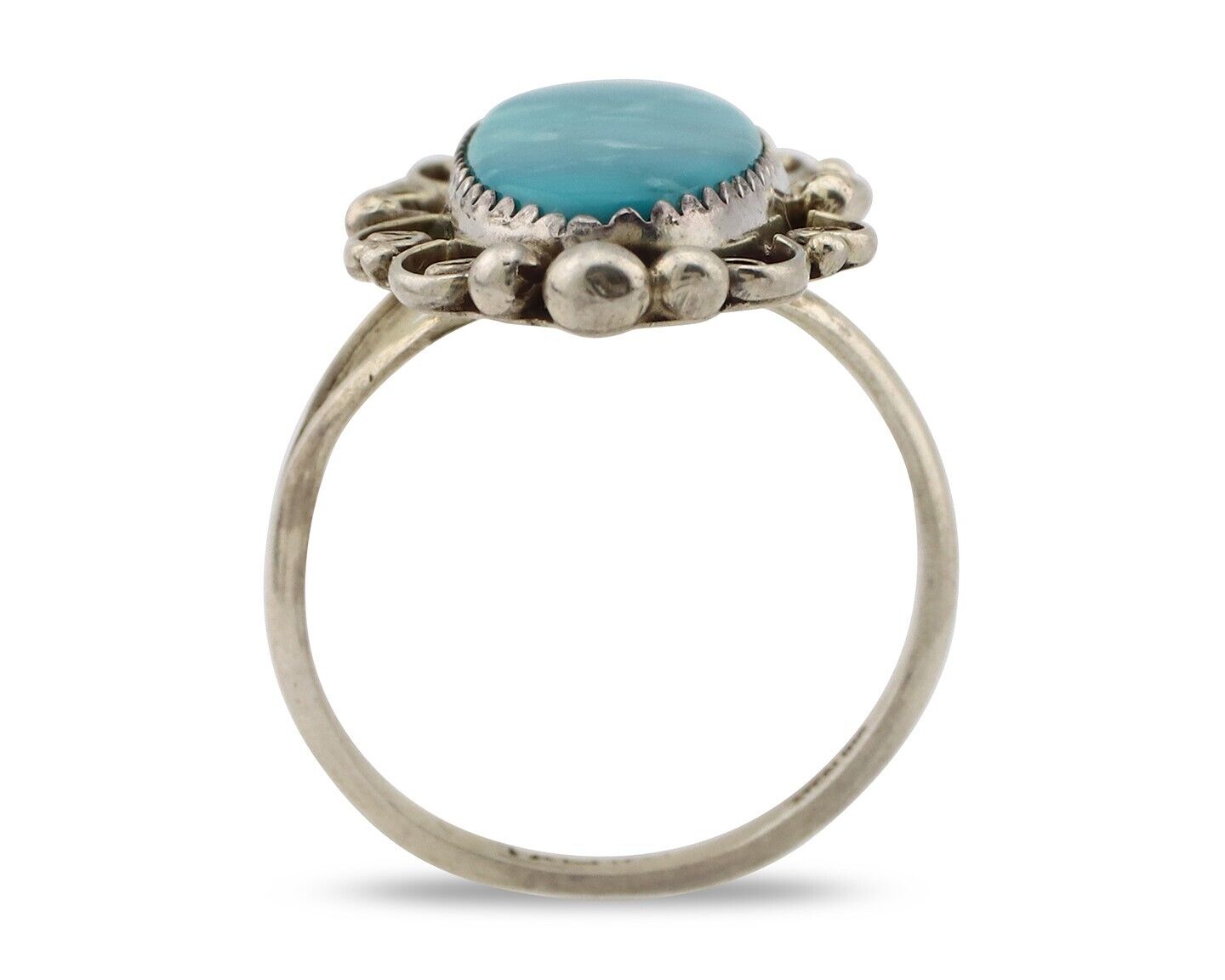 Navajo Ring 925 Silver Blue Gem Turquoise Artist Signed TALHAT C.80's