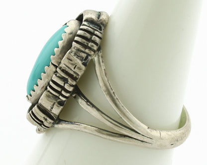 Navajo Ring .925 Silver Sleeping Beauty Turquoise Signed Yazzie C.80's