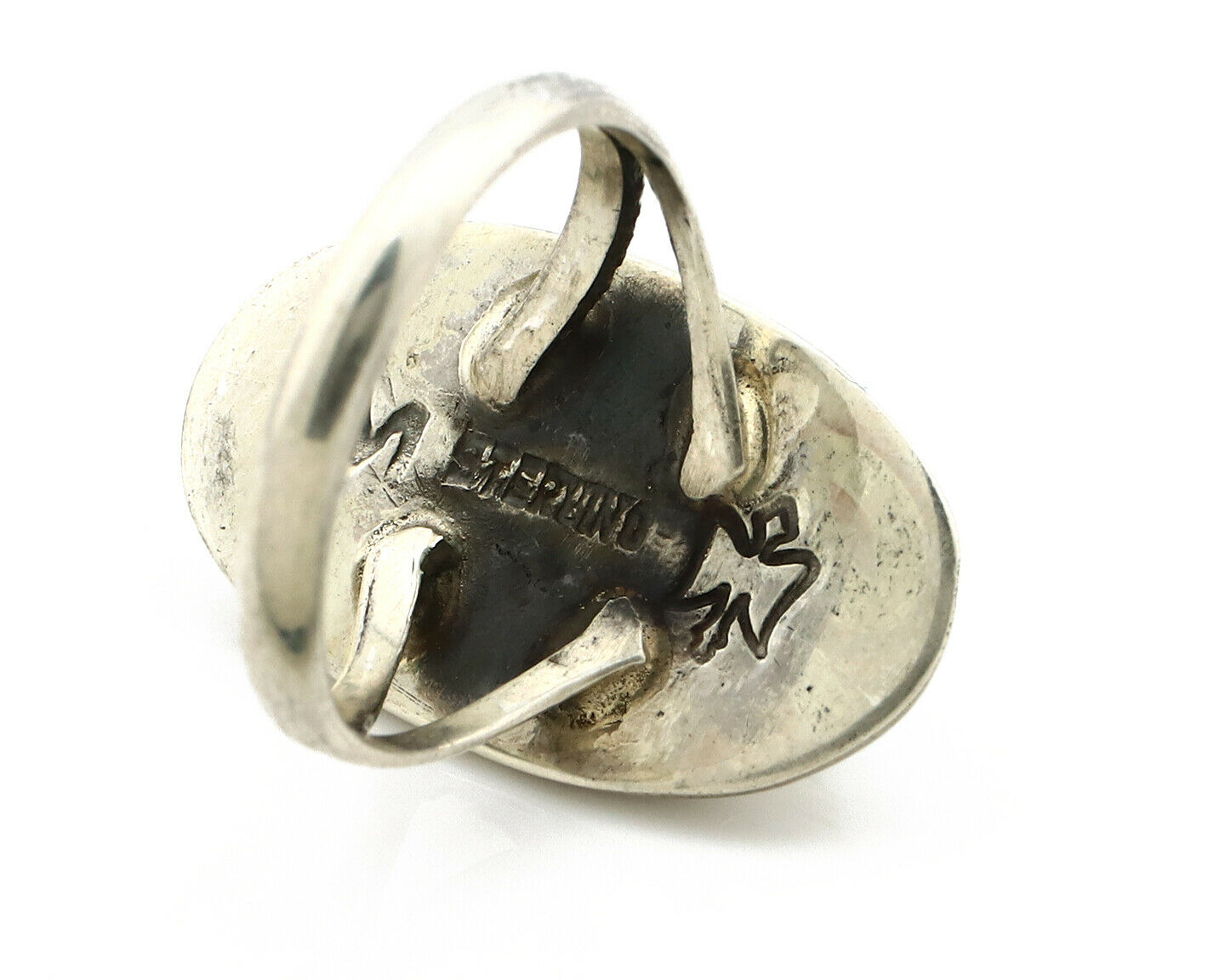 Navajo Shadow Box Ring .925 Silver Kingman Turquoise Signed M Montoya C80s