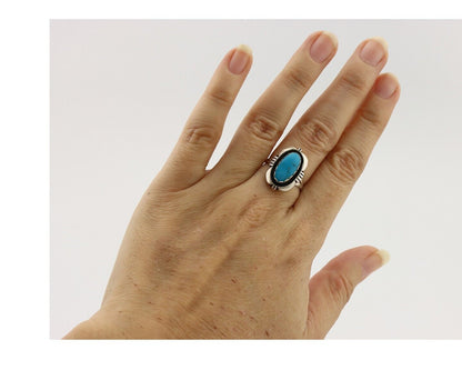 Navajo Ring 925 Silver Blue Gem Turquoise Native American Artist C.80's