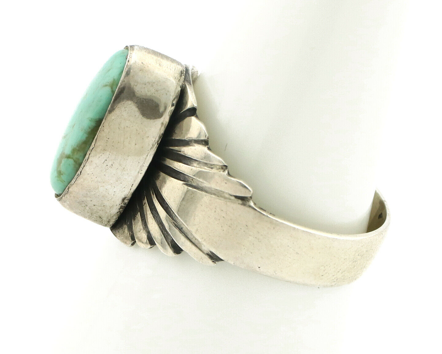 Navajo Ring .925 Silver Kingman Turquoise Artist Signed Apache C.80's