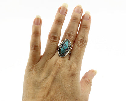Navajo Ring .925 Silver Spiderweb Turquoise Artist Signed AB C.1980's