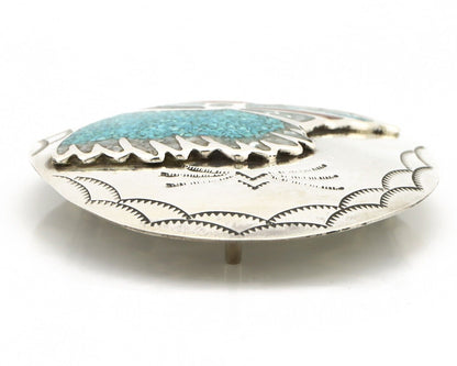 Navajo Belt Buckle 925 Silver Handmade Chip Inlay Artist Signed CP C.80s