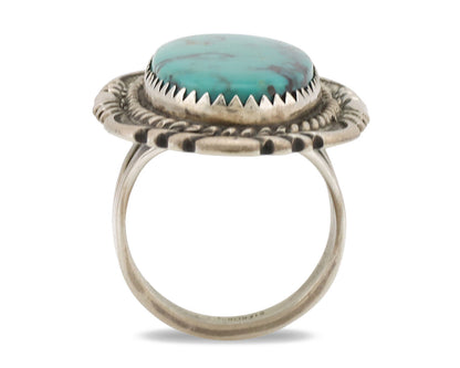 Navajo Ring .925 Silver Natural Blue Turquoise Artist Signed Spencer C.80's