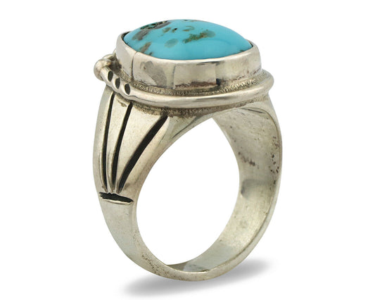 Navajo Ring .925 Silver Turquoise Mountain Native American Artist C.80's