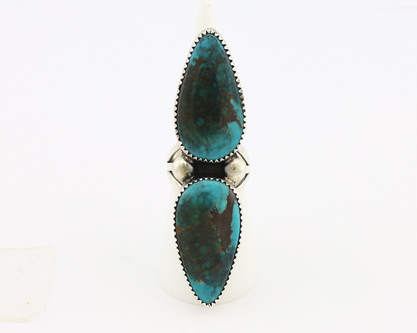 Navajo Ring 925 Silver Black & Blue Turquoise Artist Signed LTB C.80's