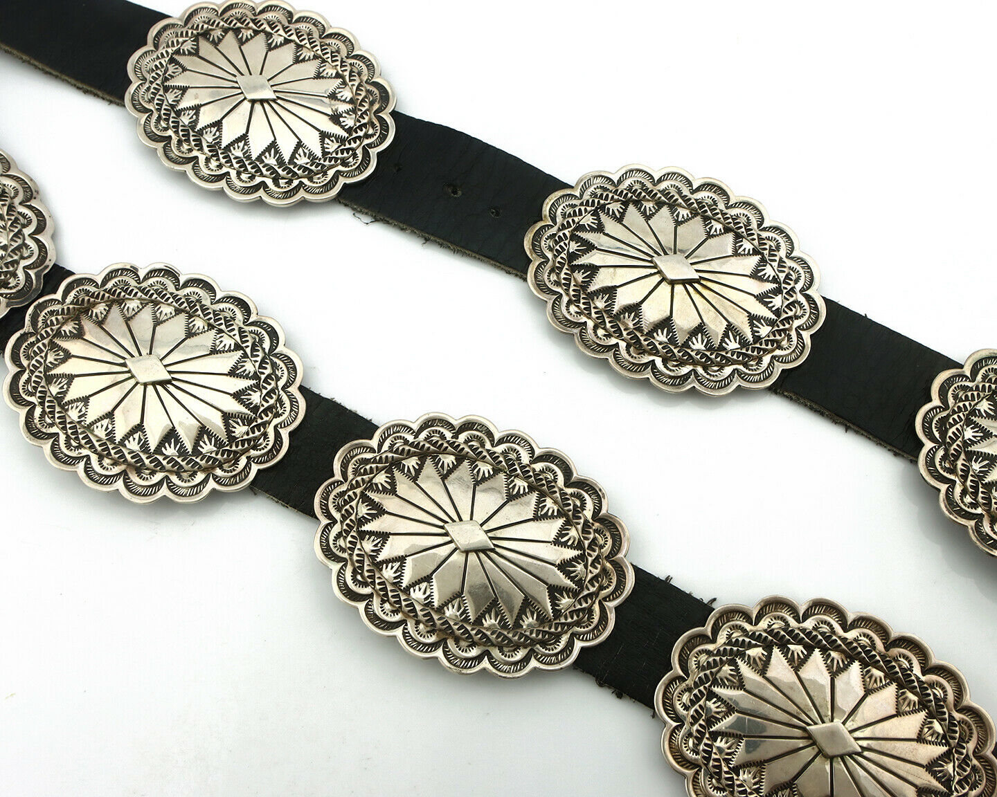 Navajo Concho Belt .925 Silver Hand Stamped Artist Michael Rogers C.80's