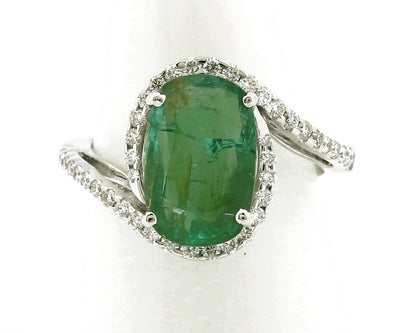 Women's Natural Mined Emerald & Diamond 3.31 tcw 14k SOLID White Gold Ring