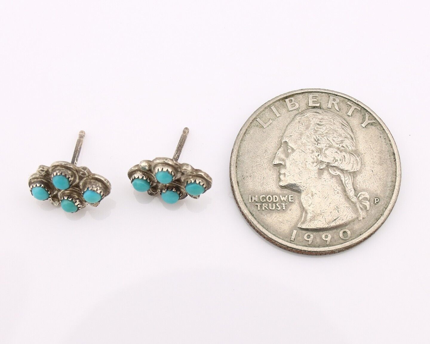 Zuni Earrings 925 Silver Sleeping Beauty Turquoise Native American Artist C.80's