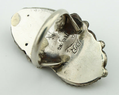 Navajo Ring .925 Silver Natural Morenci Turquoise Artist Signed PR C.80's
