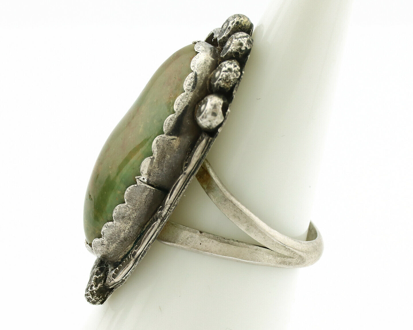 Navajo Ring .925 Silver Manassas Turquoise Artist Signed R C.1980's