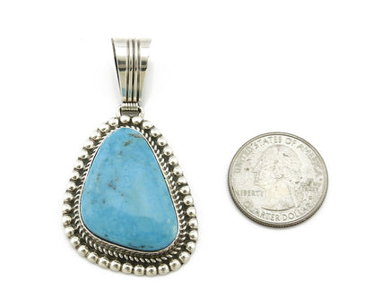 Navajo Pendant .925 Silver Kingman Turquoise Signed Artist LT Begay C.80's
