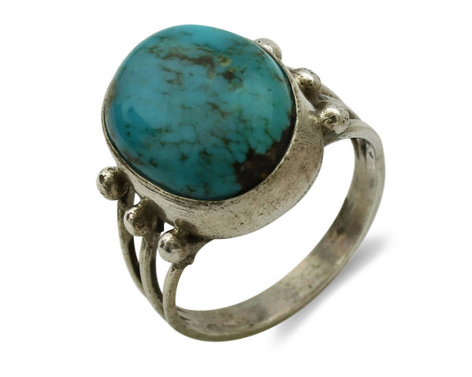Navajo Ring .925 Silver Kingman Turquoise Native American Artist C.1980's