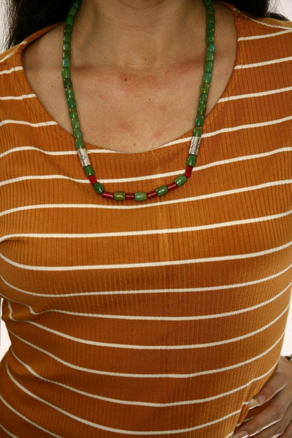 Navajo Necklace .925 Silver Royston Turquoise & Coral C.80's
