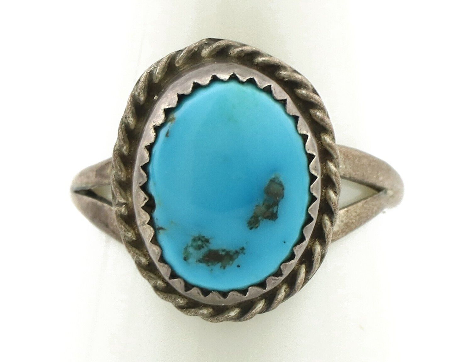 Navajo Ring .925 Silver Sleeping Beauty Turquoise Native Artist C.80's