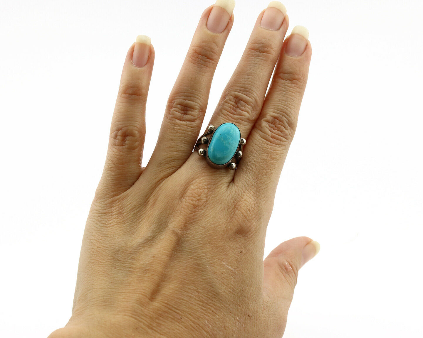 Navajo Ring .925 Silver Blue Turquoise Native American Artist C.1980's