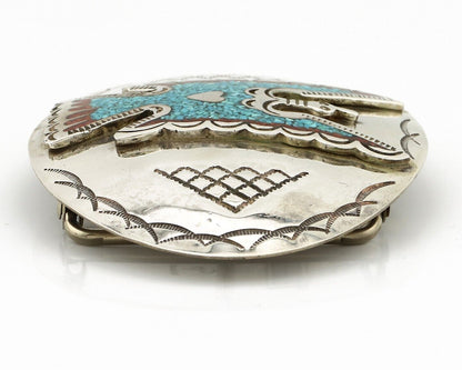 Navajo Belt Buckle 925 Silver Handmade Chip Inlay Artist Signed CP C.80s