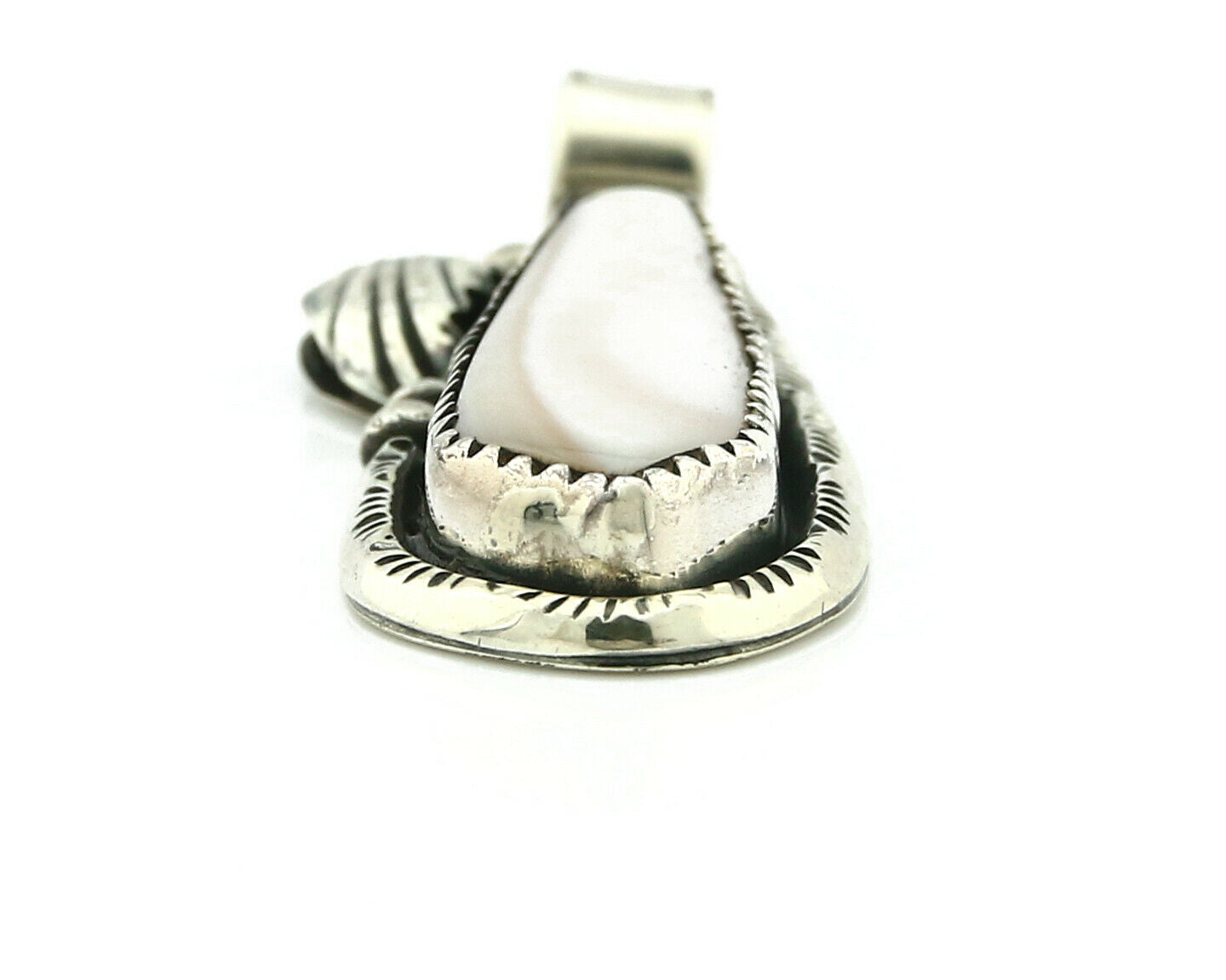 Navajo Pendant .925 Silver Real Natural Pink Mussel Signed Yazzie C.80's