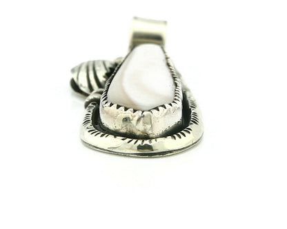 Navajo Pendant .925 Silver Real Natural Pink Mussel Signed Yazzie C.80's