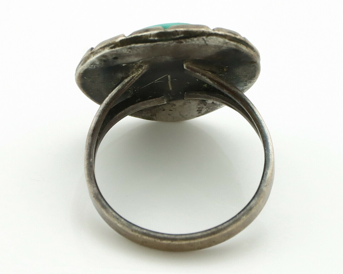 Navajo Ring .925 Silver Green Turquoise Native American Artist C.80's