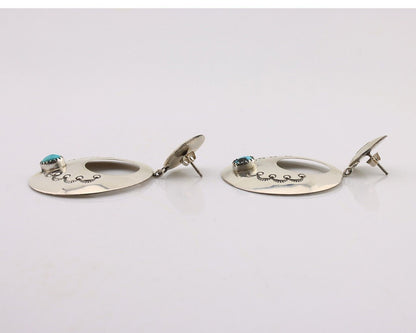 Navajo Handmade Earrings 925 Silver Blue Turquoise Signed Vera Jane C.80's
