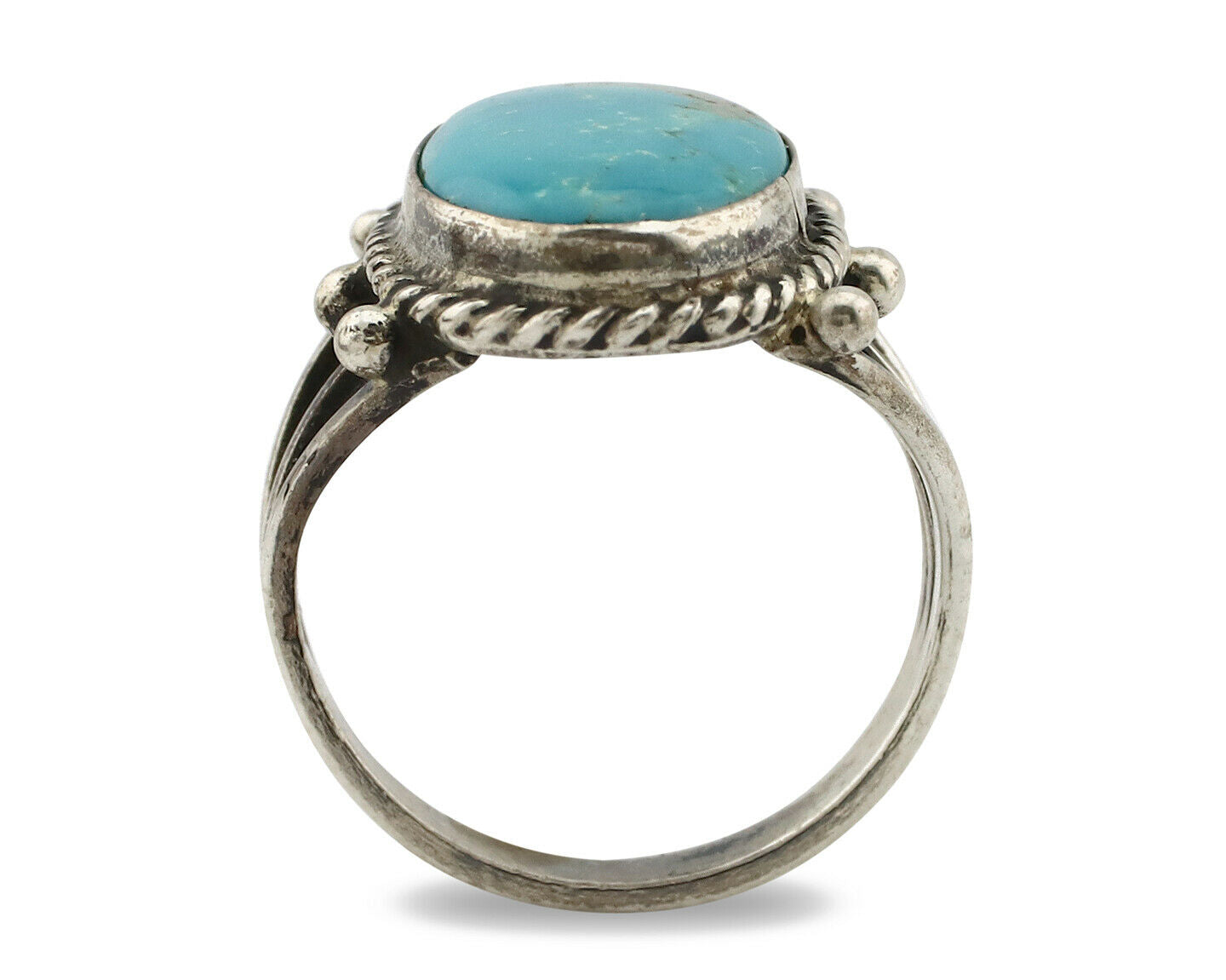 Navajo Ring .925 Silver Morenci Turquoise Native American Artist C80s