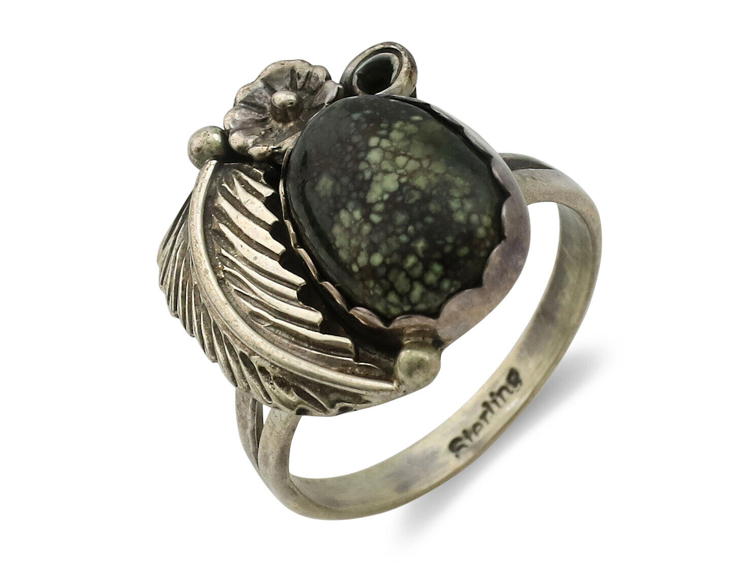 Navajo Ring .925 Silver Spiderweb Turquoise Handmade Native American Artist C80s