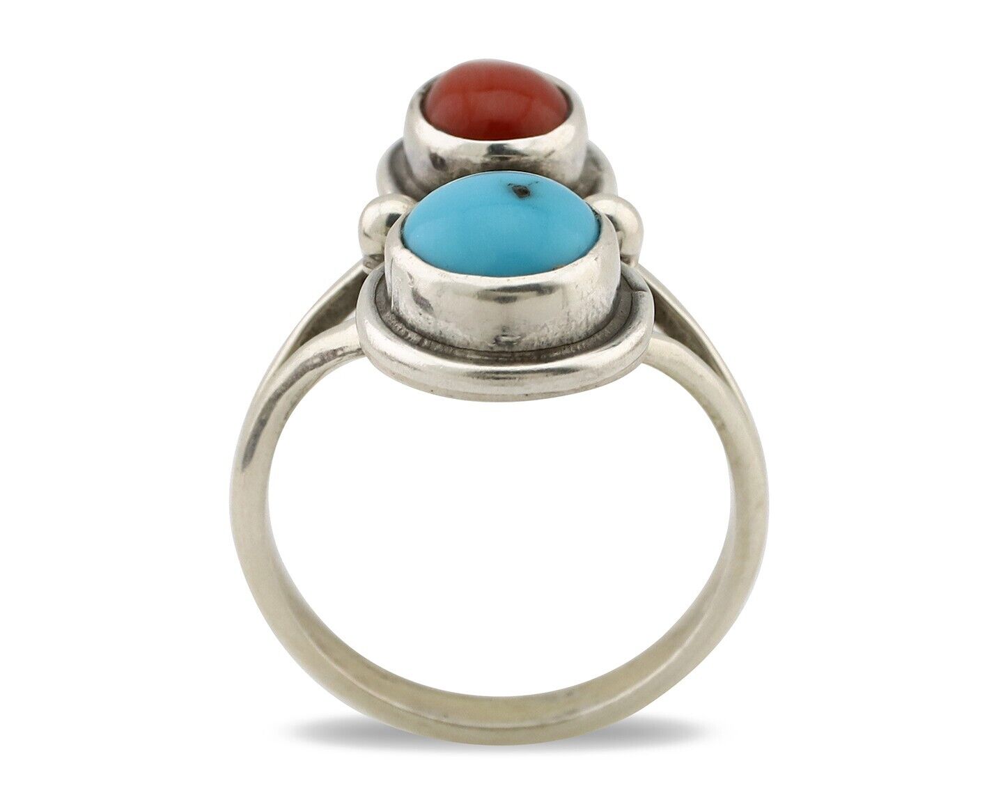 Navajo Handmade Ring 925 Silver Coral & Turquoise Native American Artist C.80's