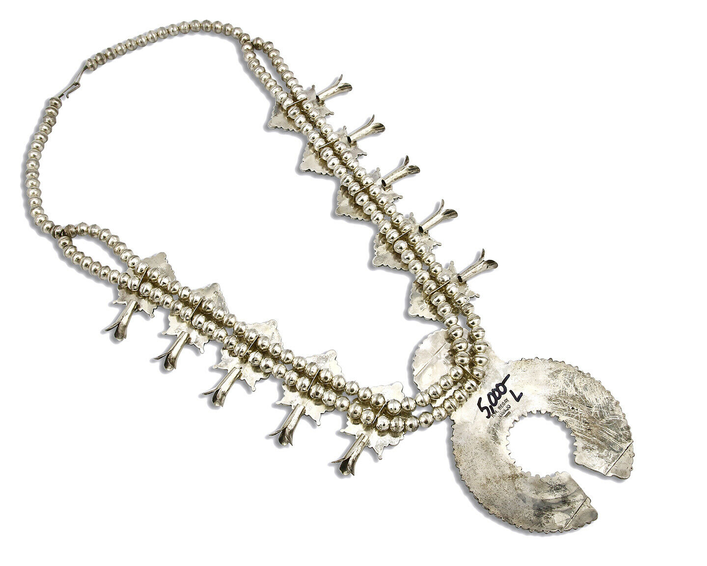 Huge Navajo Squash Necklace .925 Silver Blue Turquoise Artist F.M. Begay