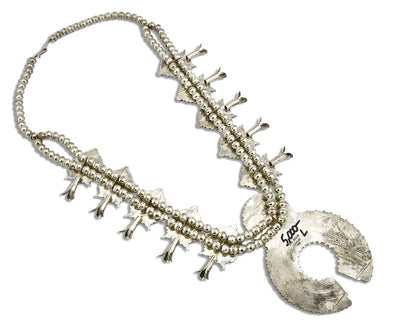 Huge Navajo Squash Necklace .925 Silver Blue Turquoise Artist F.M. Begay