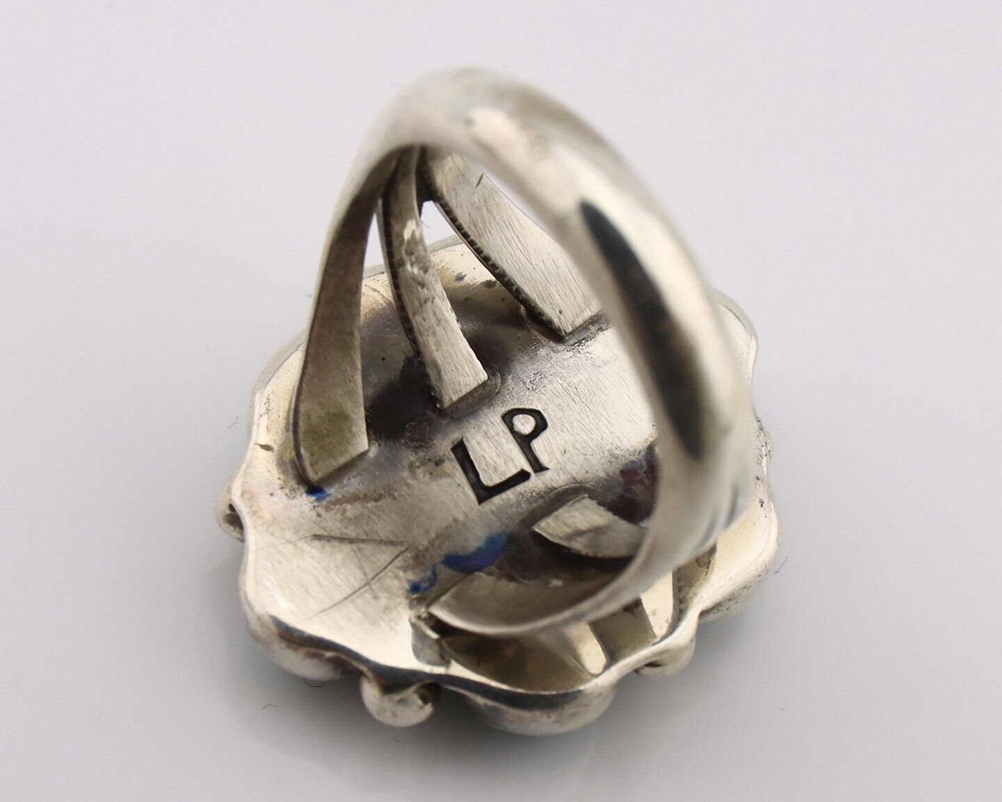 Navajo Ring .925 Silver Natural Blue Turquoise Artist Signed LP C.80's