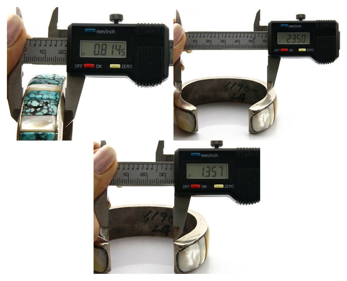 Navajo Bracelet .925 Silver Lone MTN Turquoise & MOP Cuff C.80's