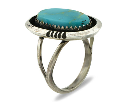 Navajo Ring .925 Silver Blue Turquoise Native American Artist Handmade C.80's